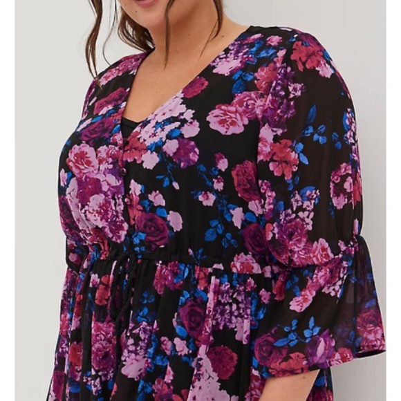 π Black Floral Chiffon Button-up Maxi Dress 3 3X 22 24 NWT Torrid New! - Picture 3 of 5